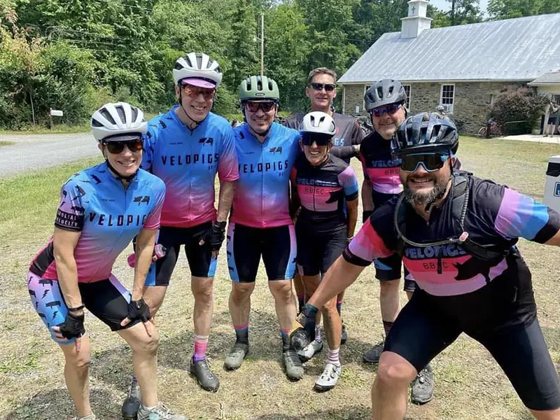 VeloPigs Club Members getting ready for a gravel bike ride.
